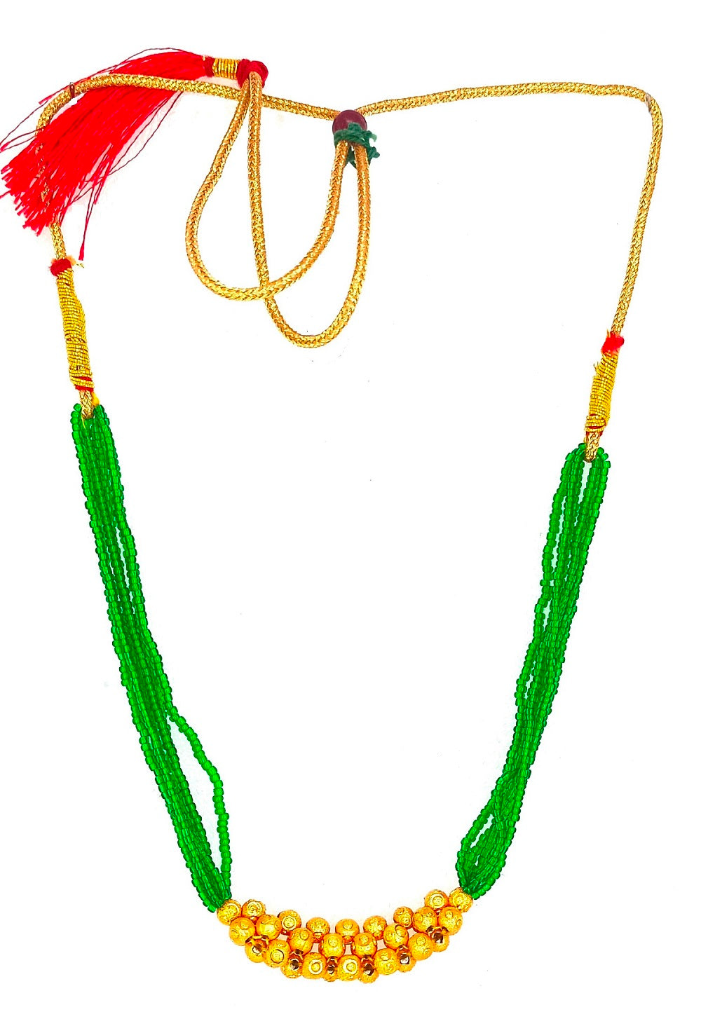 Elegant Green Beaded Choker with Golden Cluster Centerpiece – Designer Ethnic Necklace for Women