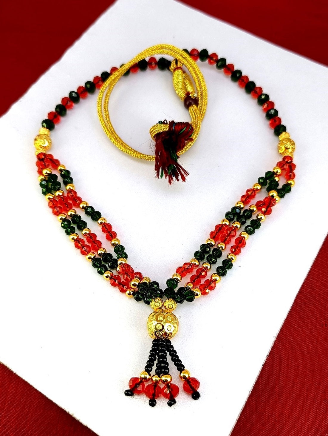 Traditional Multicolor Beaded Necklace with Golden Detailing – Festive & Wedding Jewellery for Women