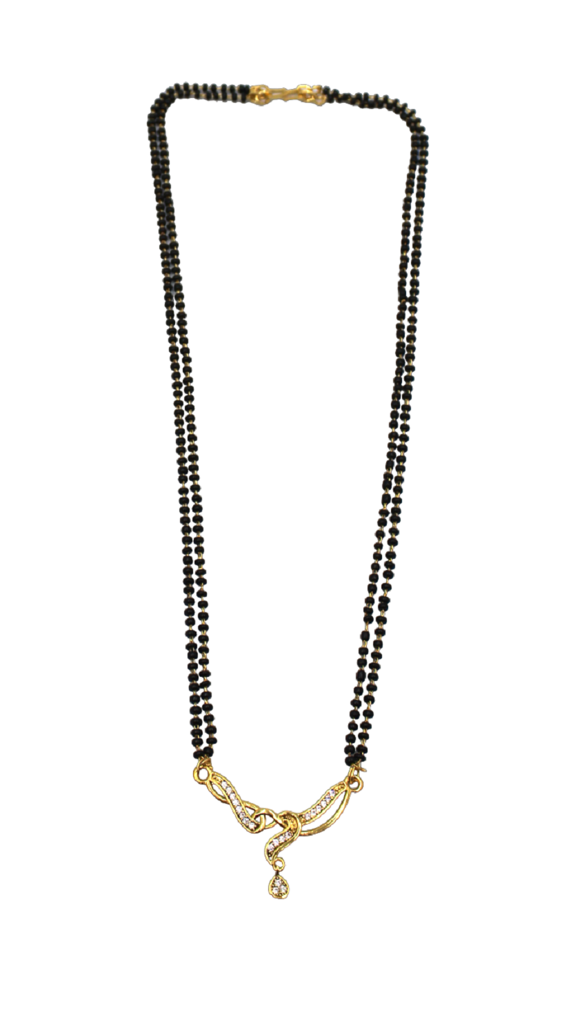 Stylish Double-Line Mangalsutra with Gold-Plated Pendant & CZ Drop