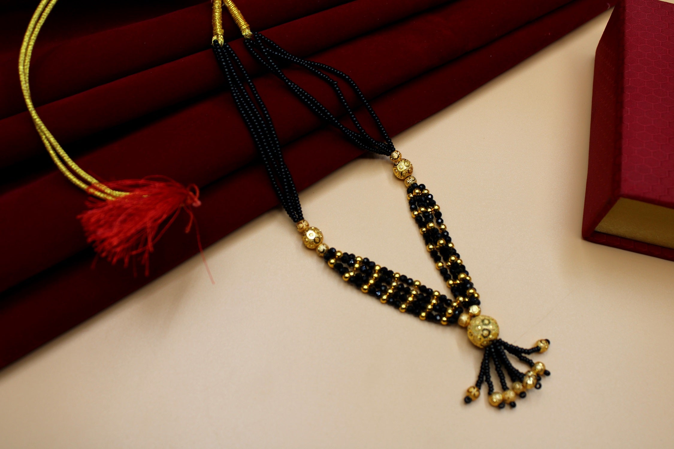 Royal Black Bead Multi-Layer Tassel Mangalsutra – 1 Gram Gold Plated Traditional Beauty 🖤✨