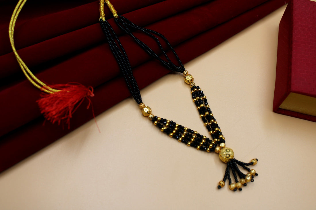 Royal Black Bead Multi-Layer Tassel Mangalsutra – 1 Gram Gold Plated Traditional Beauty 🖤✨