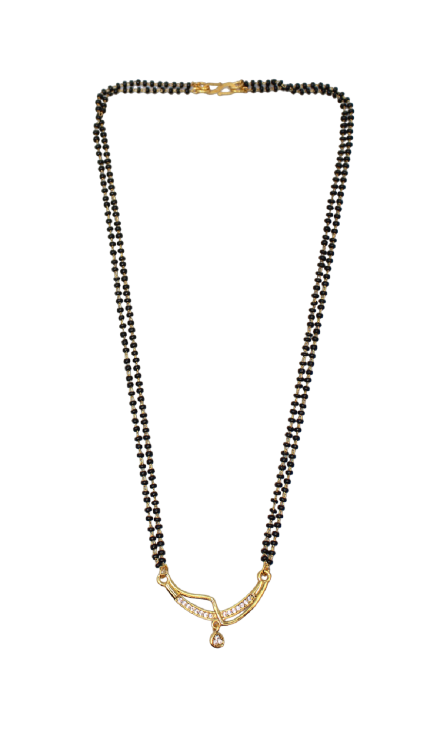 Classic Double-Line Black Bead Mangalsutra with CZ Stone Pendant