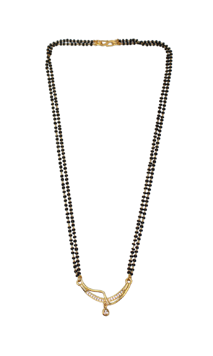 Classic Double-Line Black Bead Mangalsutra with CZ Stone Pendant