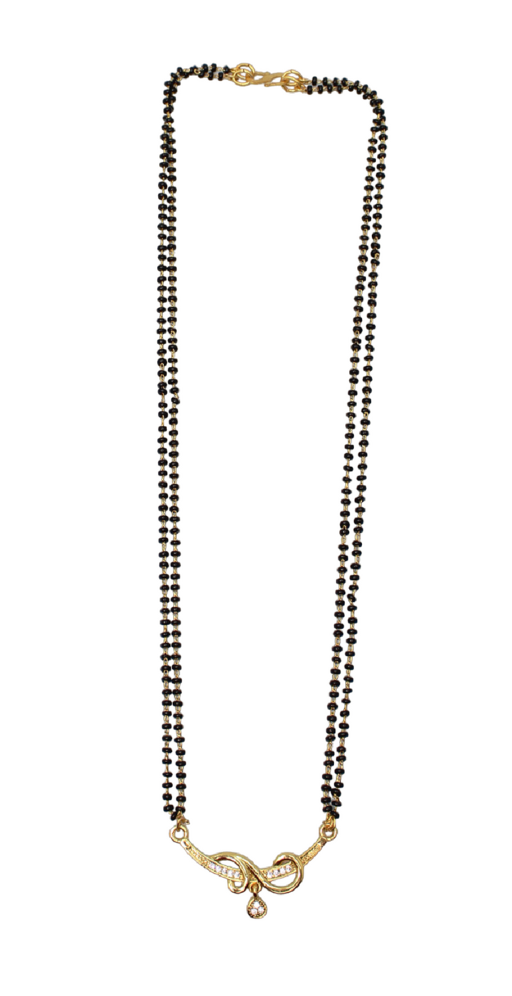Elegant Double-Line Black Bead Mangalsutra with Golden Spiral Pendant