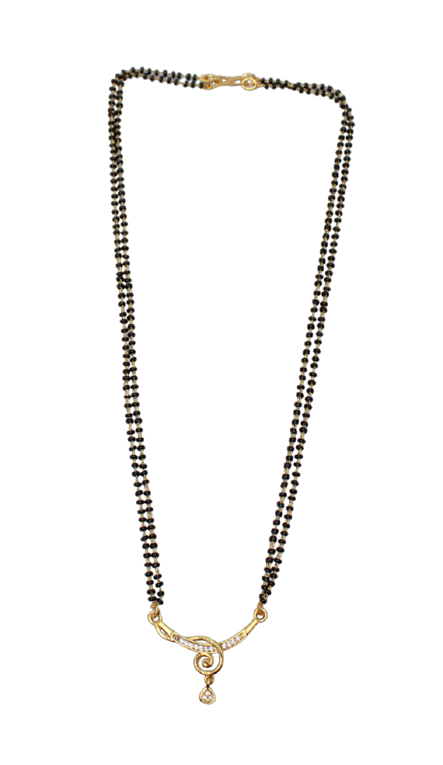 Elegant Double-Line Black Bead Mangalsutra with Golden Spiral Pendant