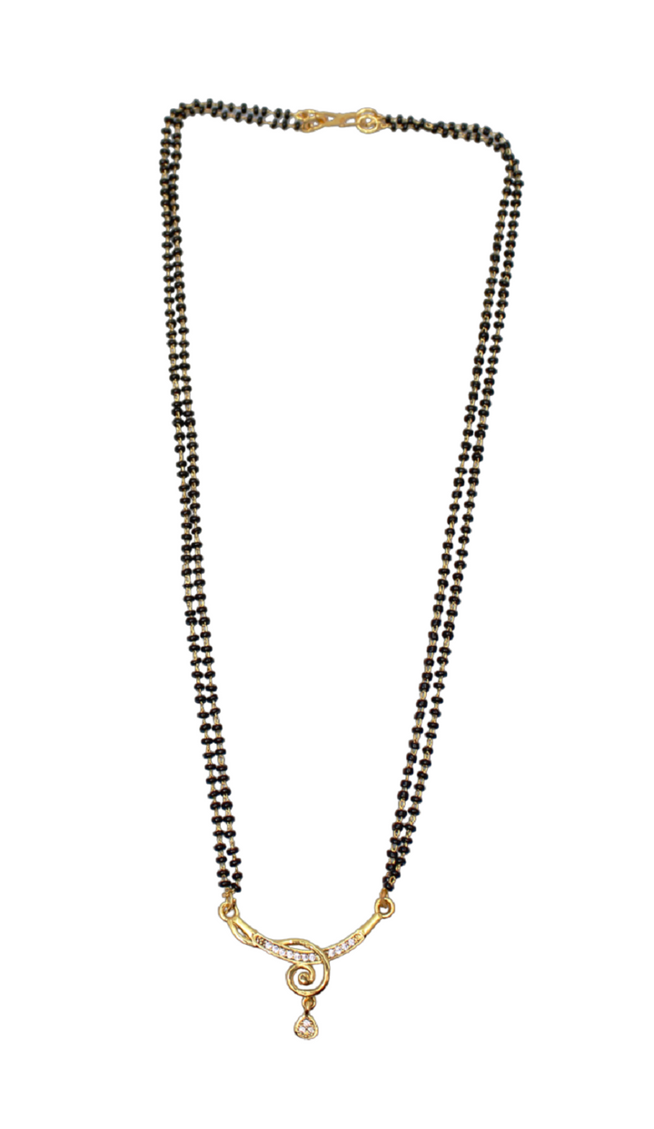 Elegant Double-Line Black Bead Mangalsutra with Golden Spiral Pendant