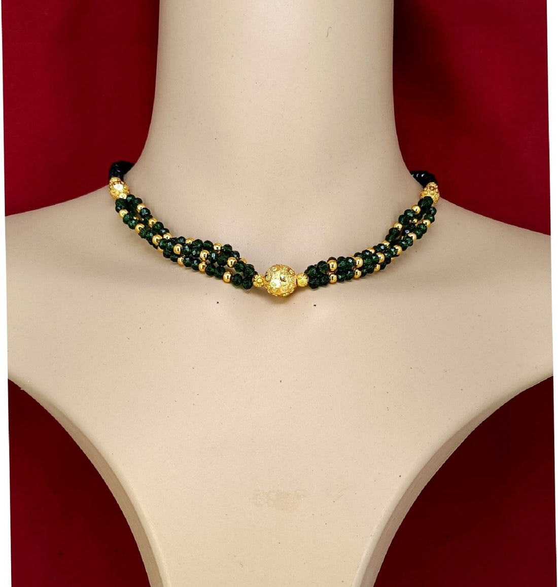 Royal Green & Gold Beaded Necklace – Elegant Traditional Choker for Festive & Wedding Wear