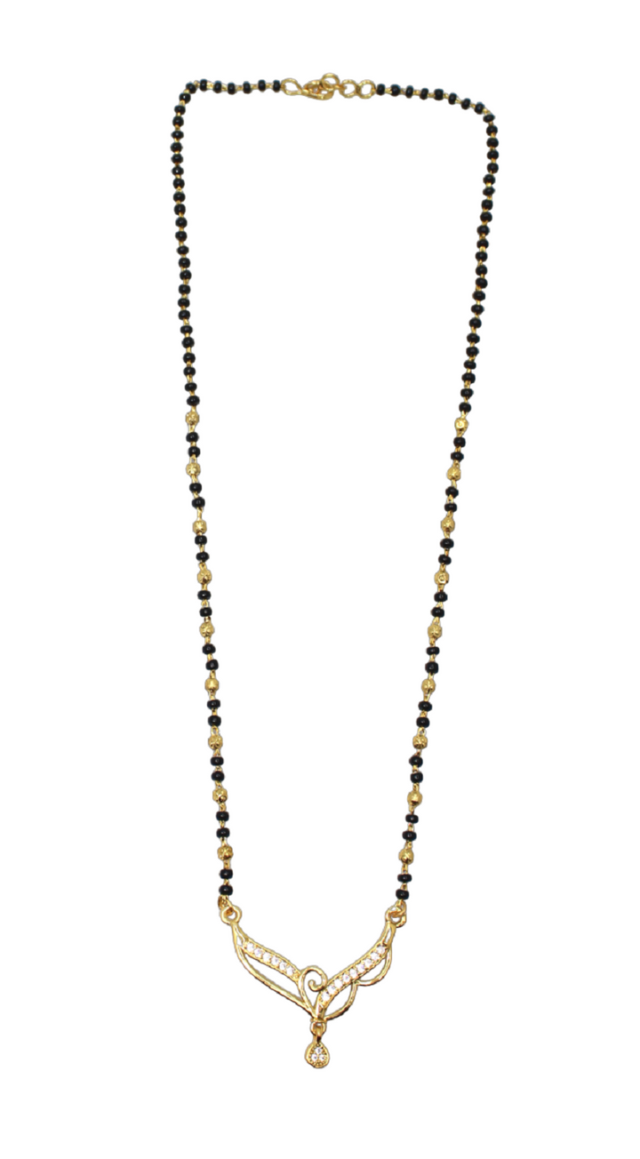 Elegant Black Bead Mangalsutra with Gold-Tone Pendant & CZ Stones