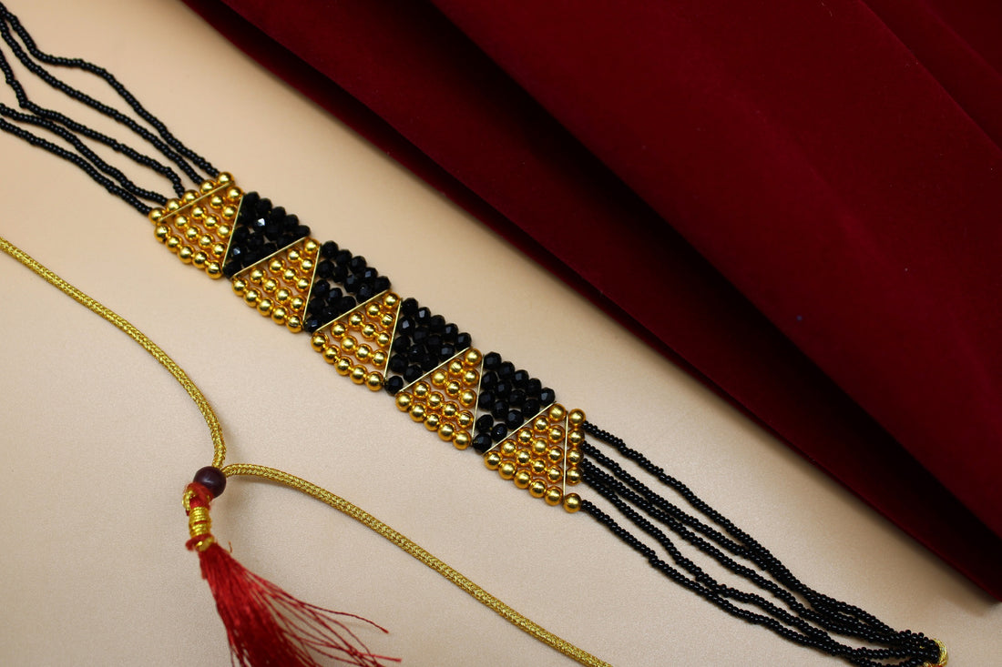 Royal Black & Gold Beaded Choker Mangalsutra – Bold Tradition, Modern Statement ✨