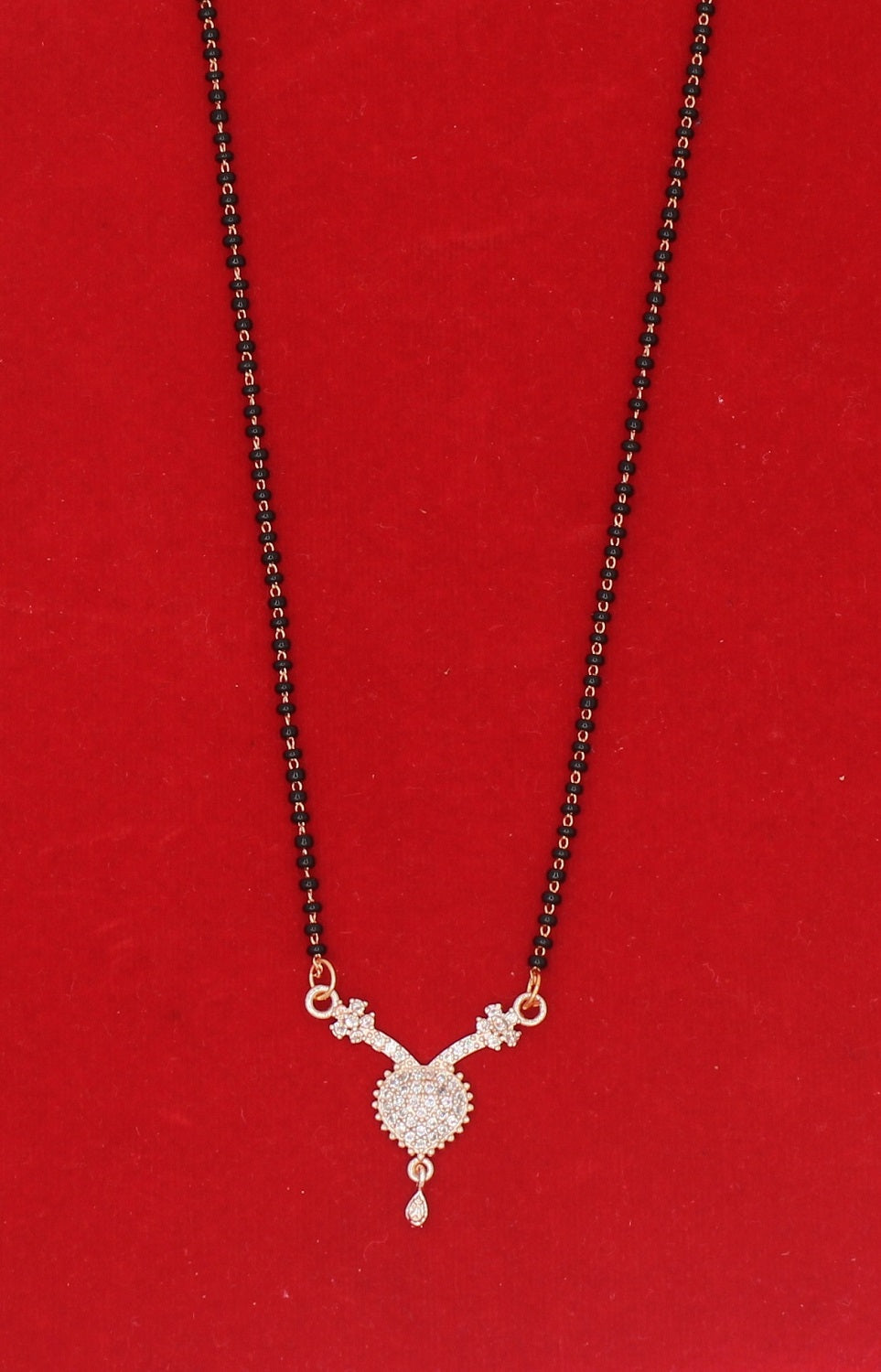 Heart Drop Diamond Mangalsutra – Rose Gold Plated Black Bead Chain for Daily Elegance 💖