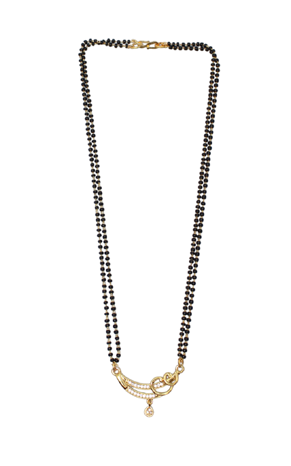 Elegant Double-Line Mangalsutra with CZ Stone & Gold-Plated Pendant