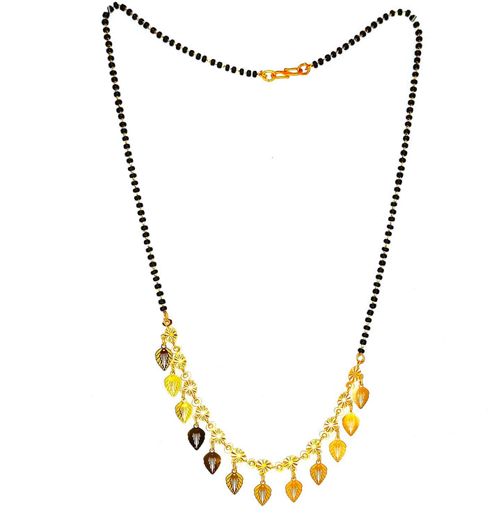 Gold-Plated Mangalsutra with Black Beads & Leaf Charm Design – Elegant Daily & Festive Wear