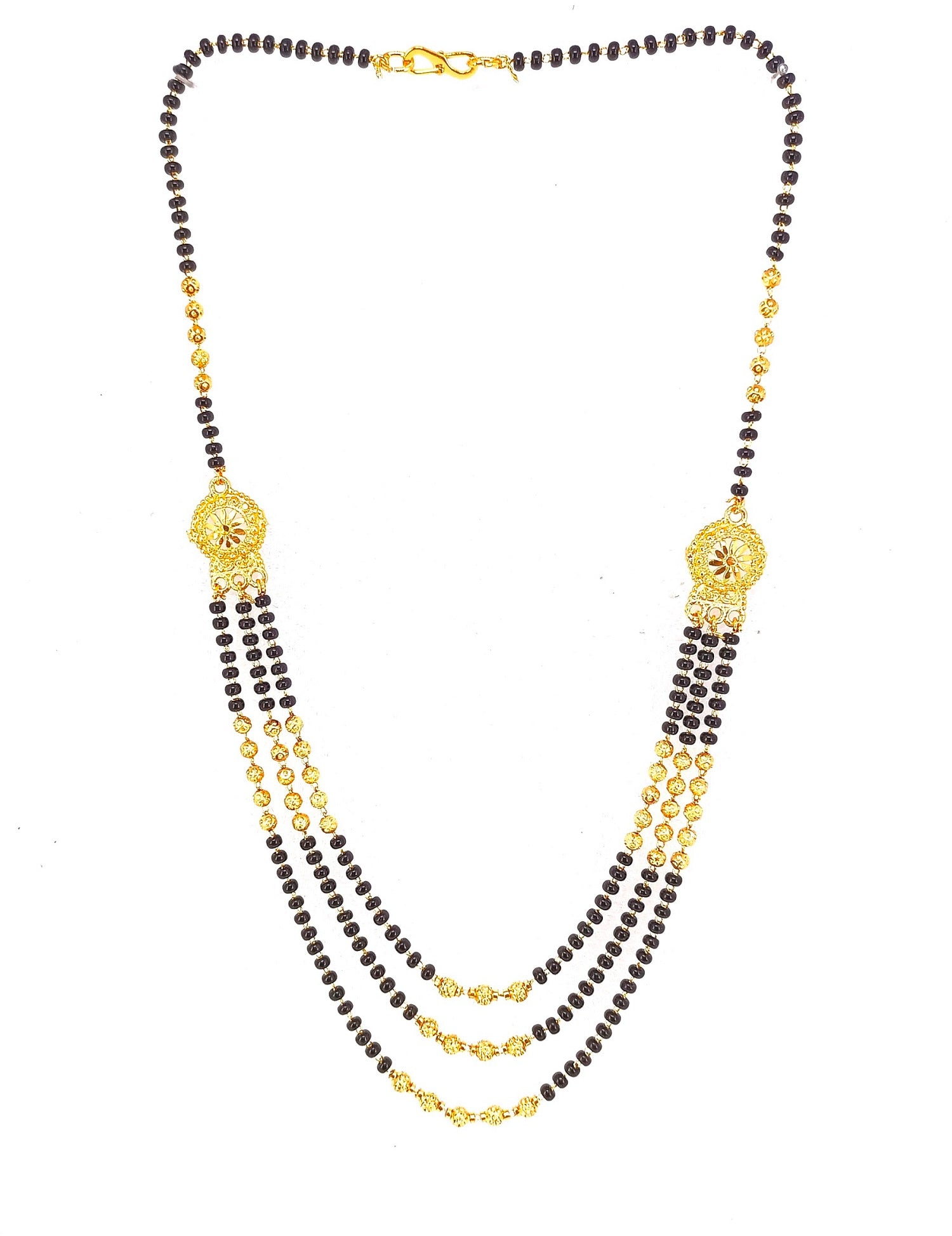 Triple Layer Gold Plated Mangalsutra – Royal Black Beads Design for Elegant Brides 💛