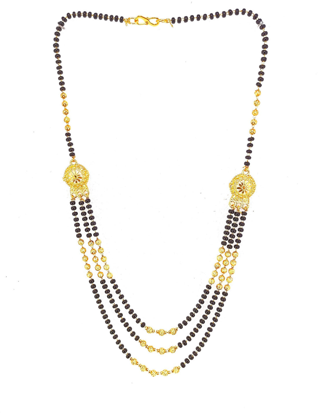 Triple Layer Gold Plated Mangalsutra – Royal Black Beads Design for Elegant Brides 💛