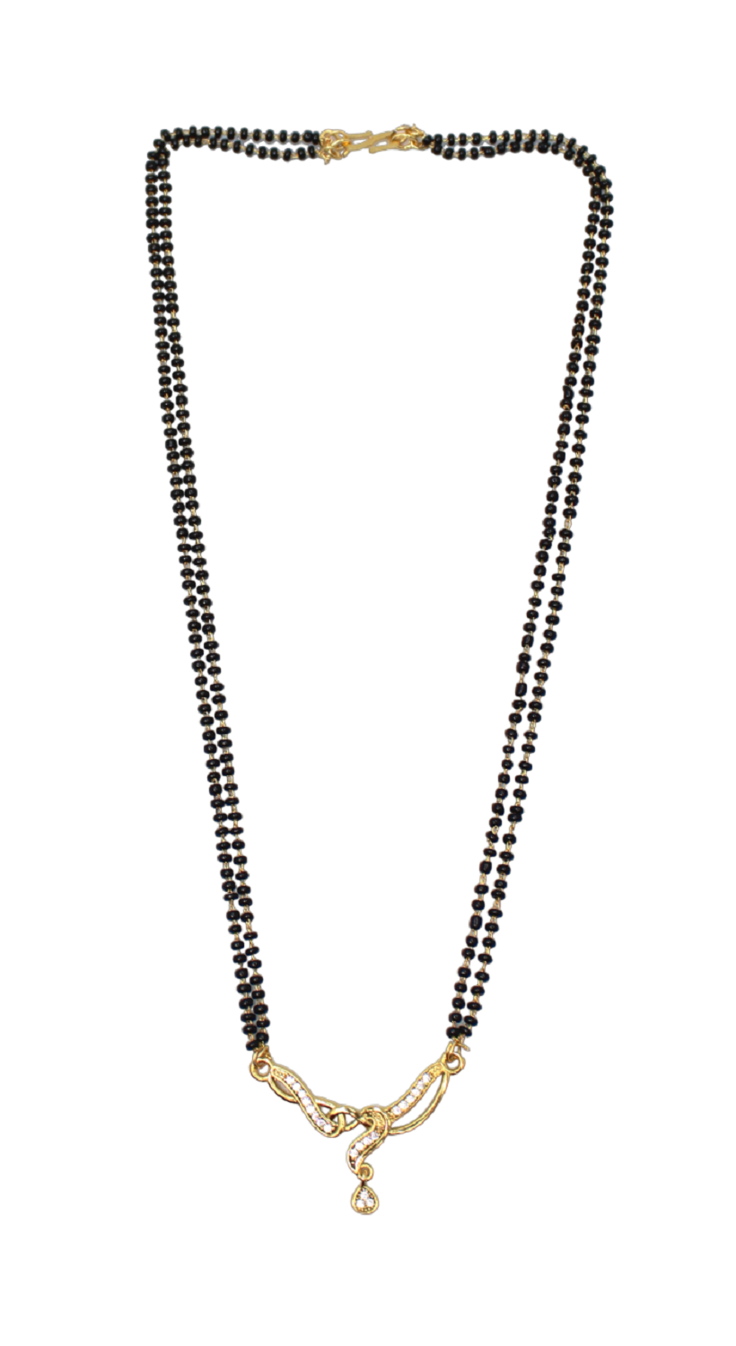 Gold-Plated Double Chain Mangalsutra with CZ Stone & Drop Pendant