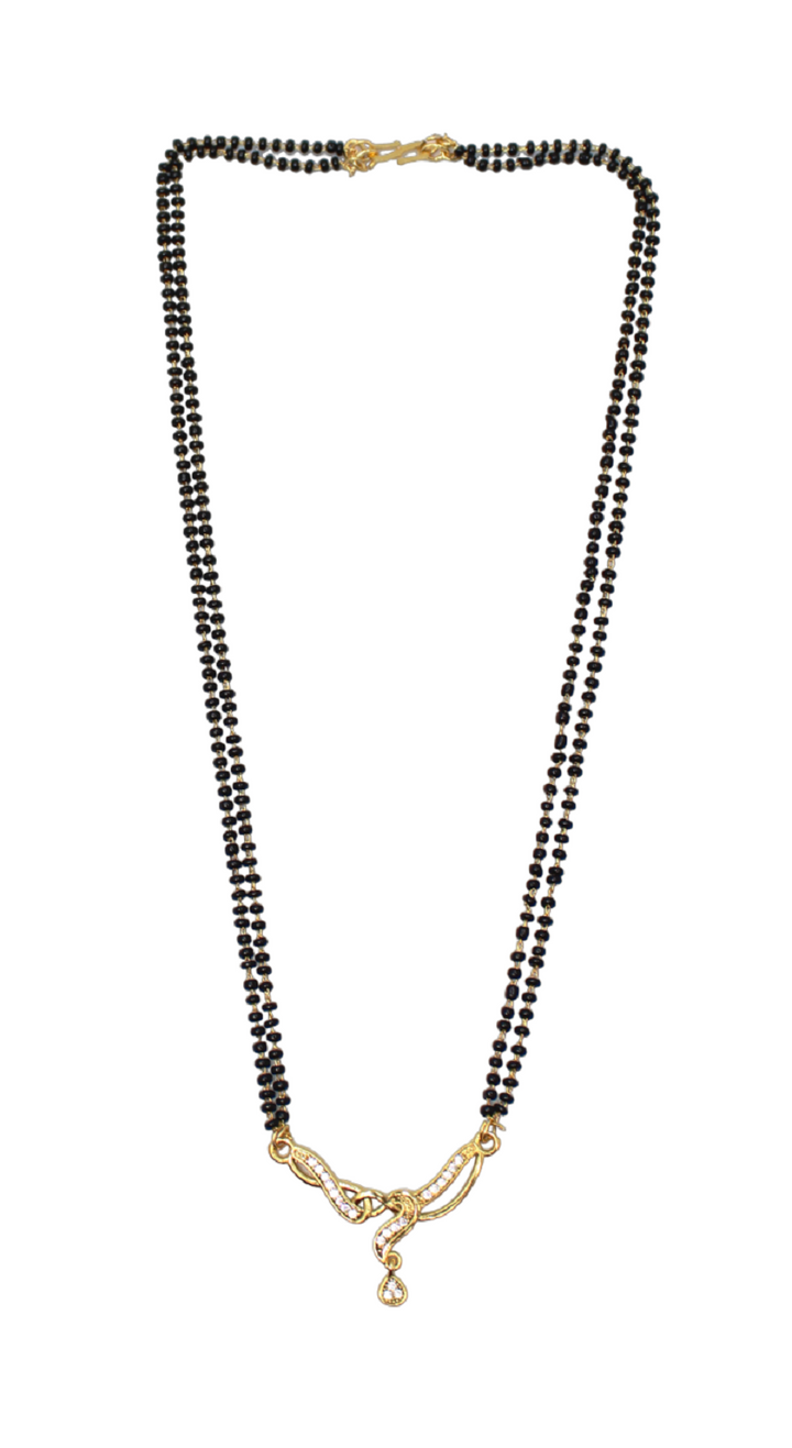 Gold-Plated Double Chain Mangalsutra with CZ Stone & Drop Pendant