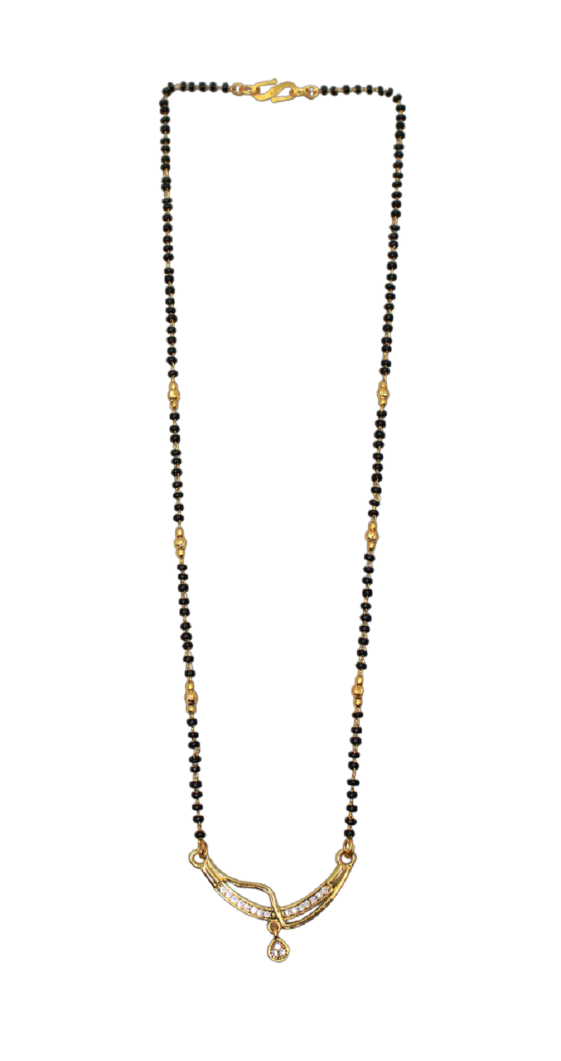 Graceful Gold-Plated Mangalsutra with CZ Stone Pendant & Dual Beads