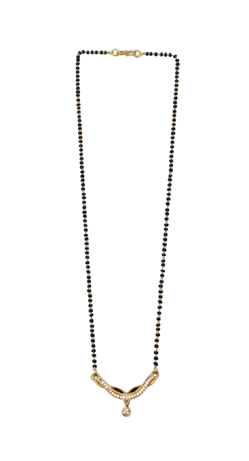 Elegant Gold-Plated Mangalsutra with CZ Pendant & Classic Black Beads