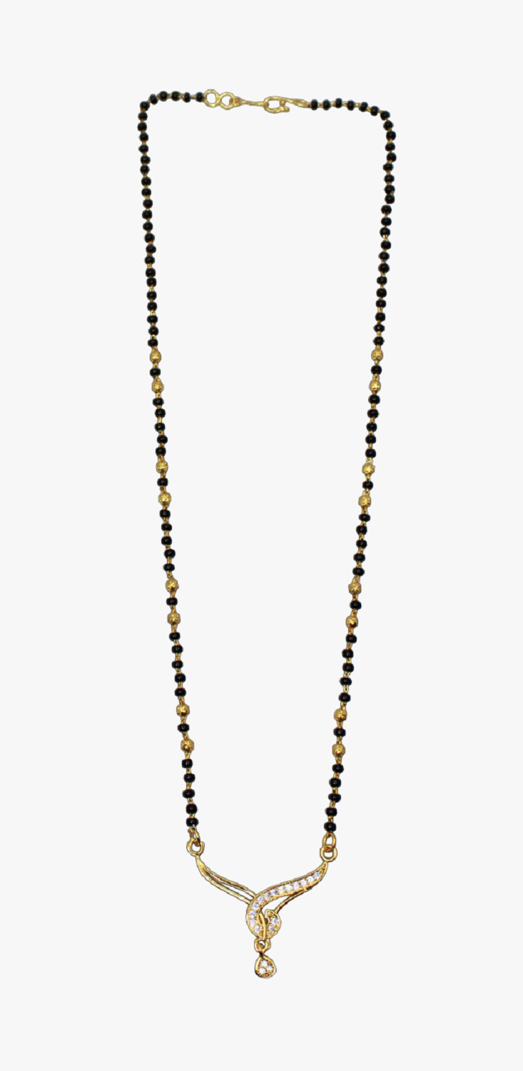 Stylish Black Bead Mangalsutra with Elegant Gold Pendant & CZ Drop