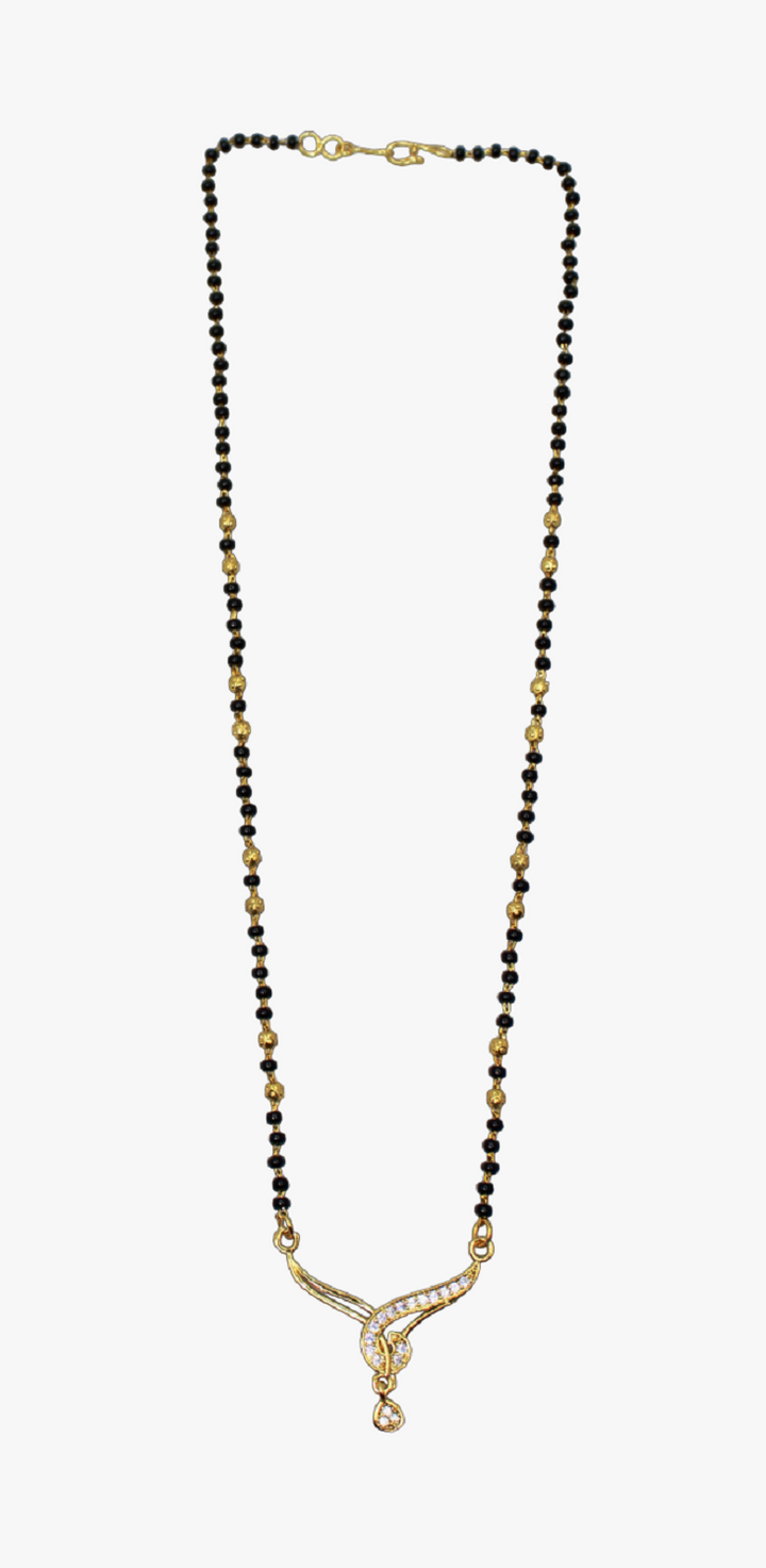 Stylish Black Bead Mangalsutra with Elegant Gold Pendant & CZ Drop