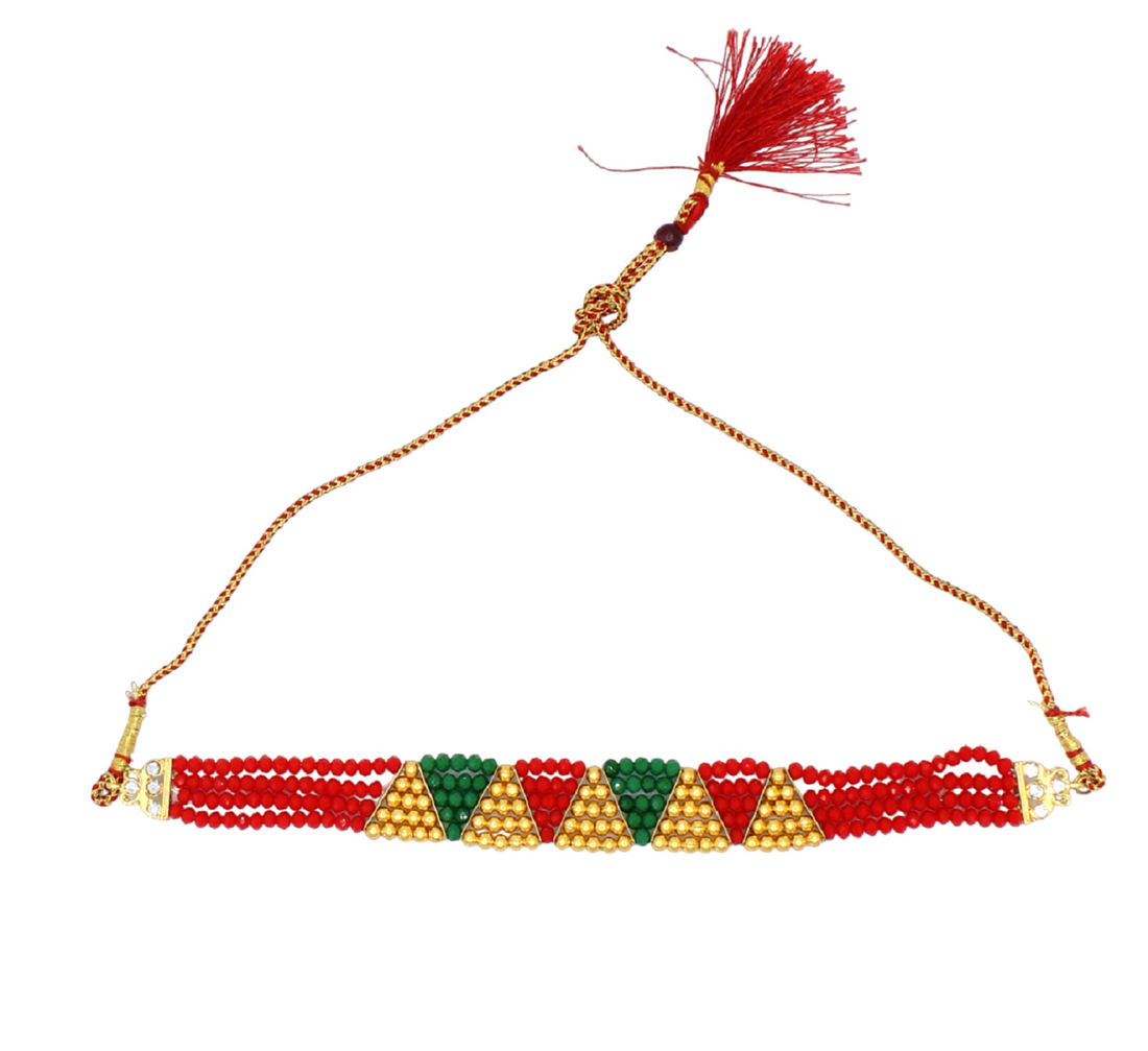 Bold Multicolor Triangle Beaded Choker Necklace – Handcrafted Festive Jewellery for Women
