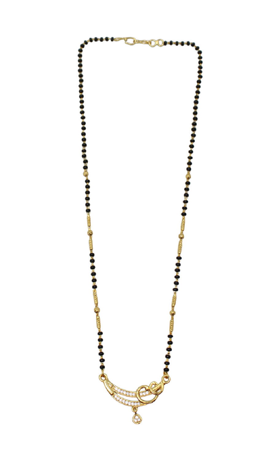 Stylish Gold-Plated Mangalsutra with Spiral Pendant & Black Beads