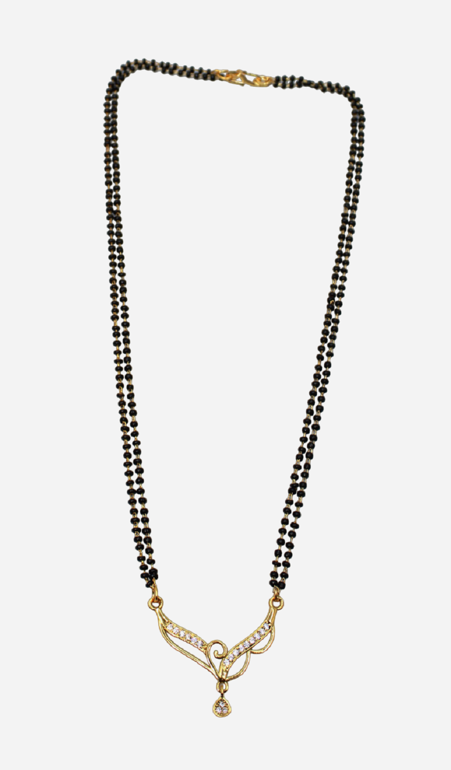 Stylish Double-Line Black Bead Mangalsutra with CZ Drop Pendant