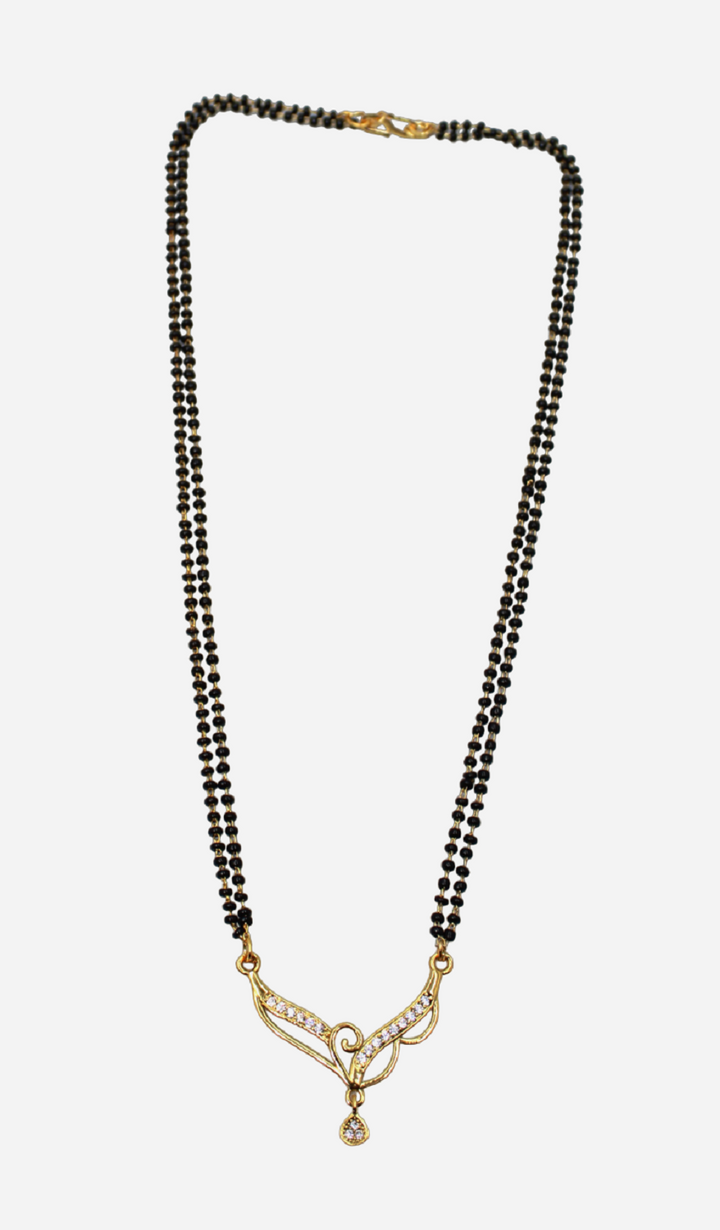 Stylish Double-Line Black Bead Mangalsutra with CZ Drop Pendant