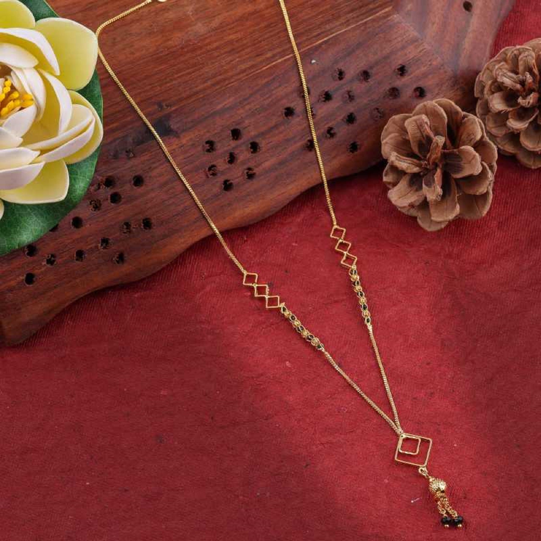 Diamond Shape Designer Gold-Plated Mangalsutra – Elegant Modern Daily Wear