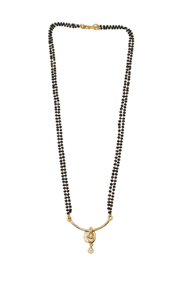 Classic Double-Line Black Beads Mangalsutra with Gold-Plated Pendant