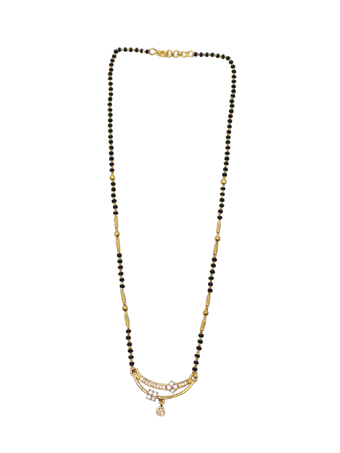 Elegant Gold-Plated Mangalsutra with Designer Pendant & Black Beads