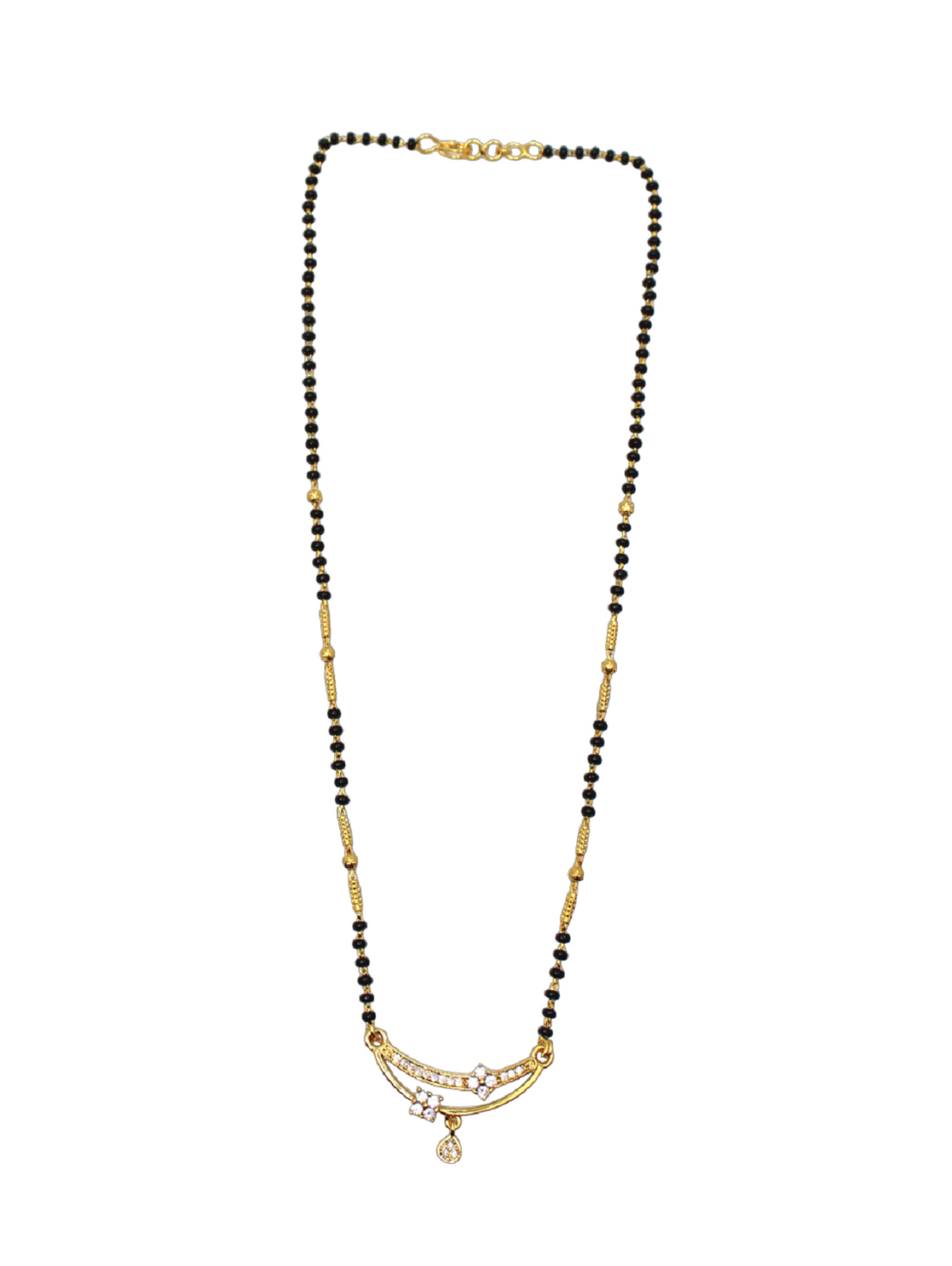 Elegant Gold-Plated Mangalsutra with Designer Pendant & Black Beads