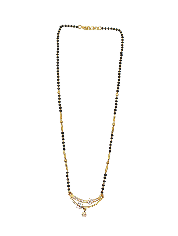 Elegant Gold-Plated Mangalsutra with Designer Pendant & Black Beads