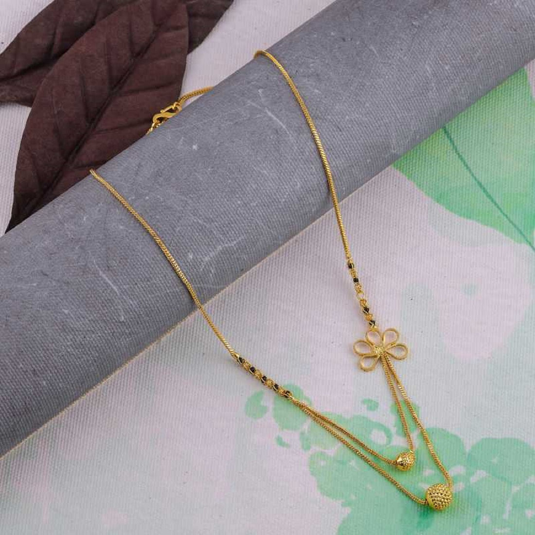 Floral Charm Dual Layer Gold Plated Mangalsutra – Elegant Modern Design 🌸