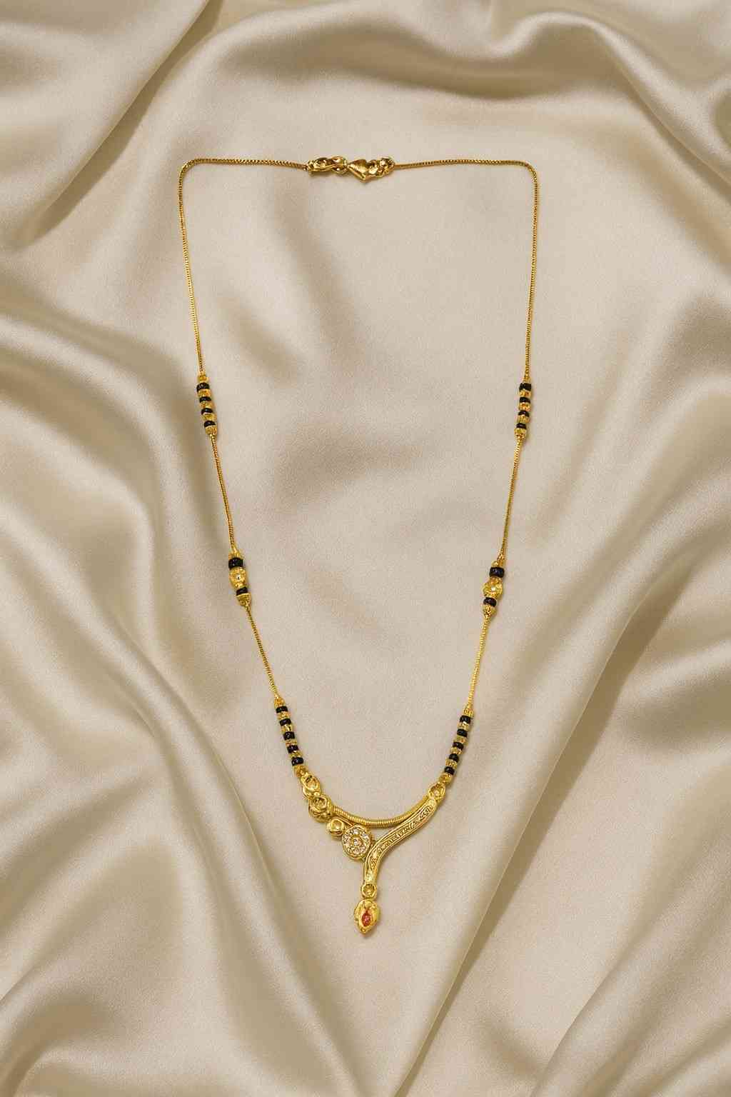 Elegant Daily Wear Mangalsutra – Gold-Plated Black Bead Chain with Minimalistic Modern Pendant