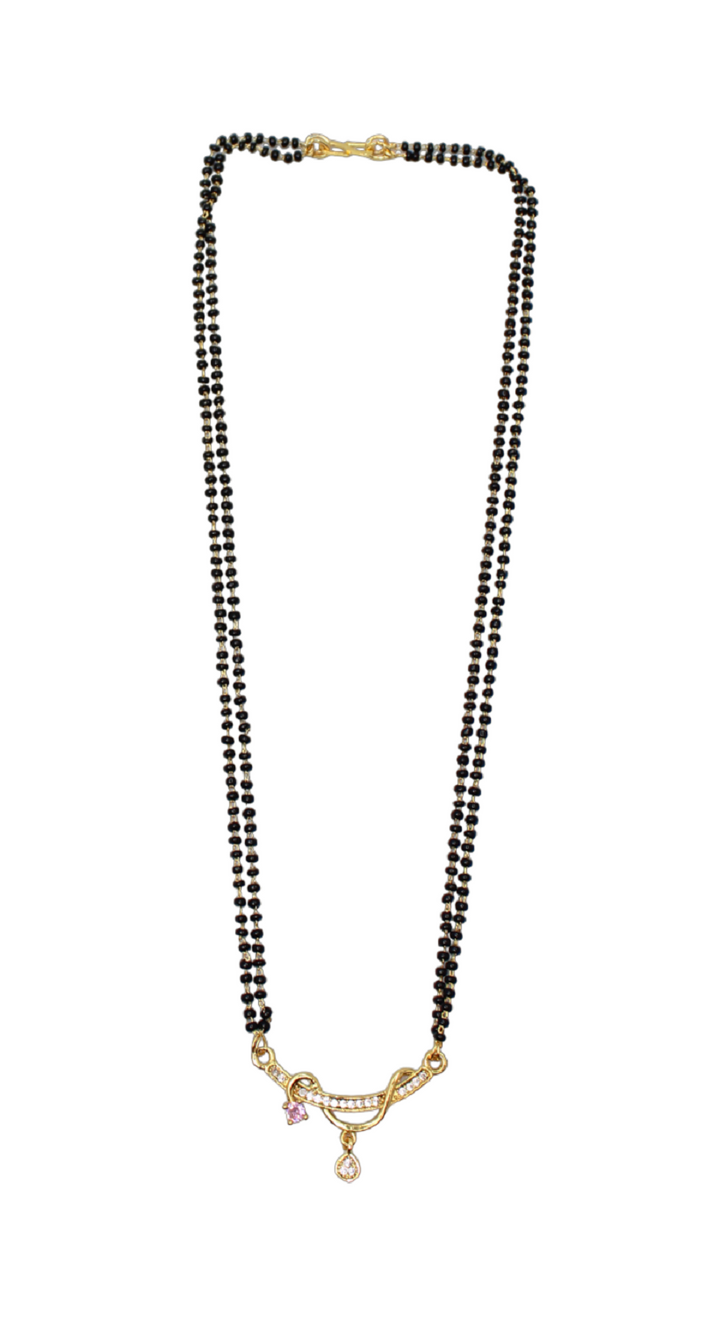 Stylish Double-Line Black Bead Mangalsutra with Dual Charm CZ Pendant