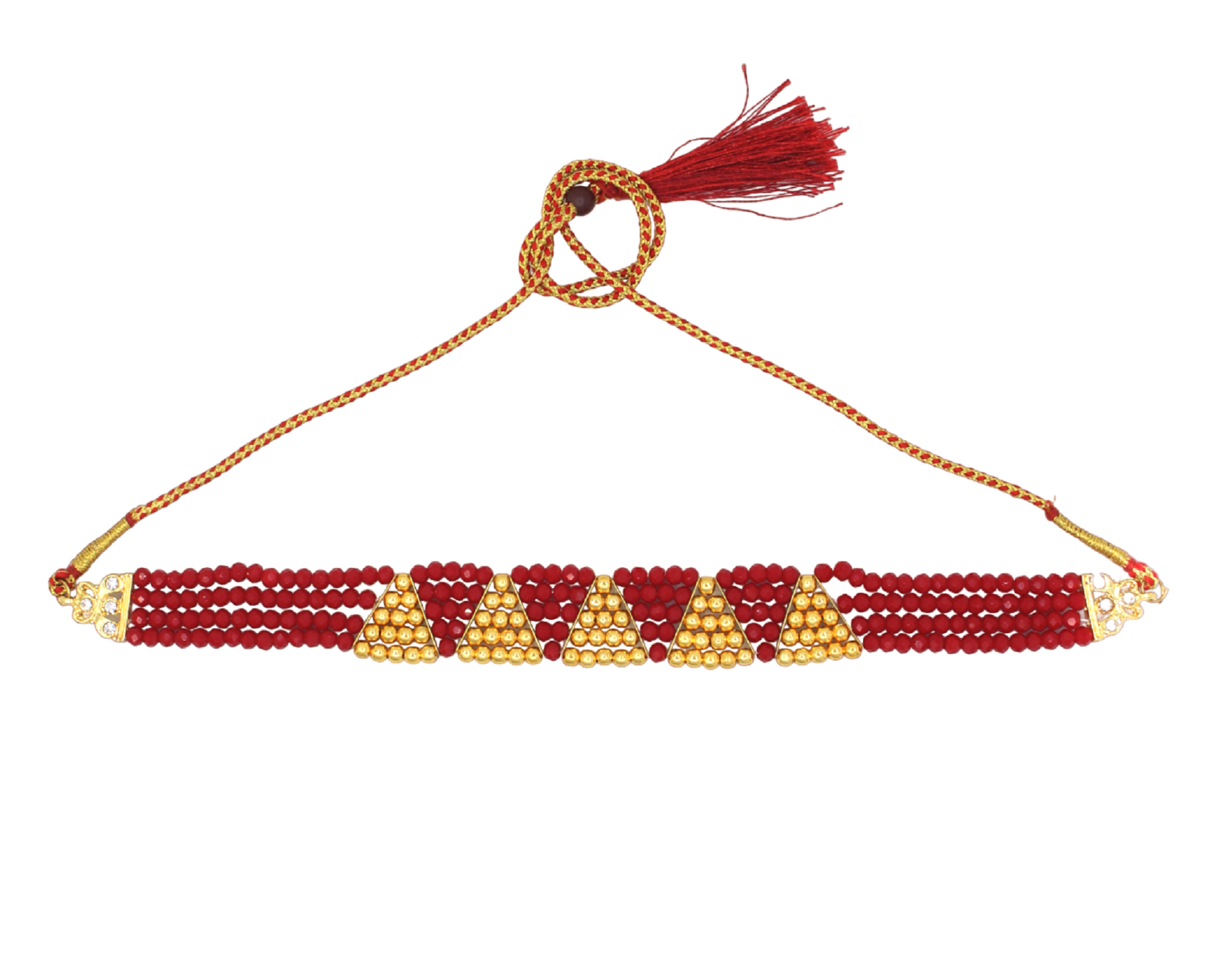 Handcrafted Red & Gold Beaded Choker Necklace – Bold Ethnic Statement Jewellery for Women