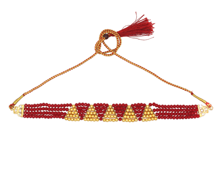 Handcrafted Red & Gold Beaded Choker Necklace – Bold Ethnic Statement Jewellery for Women