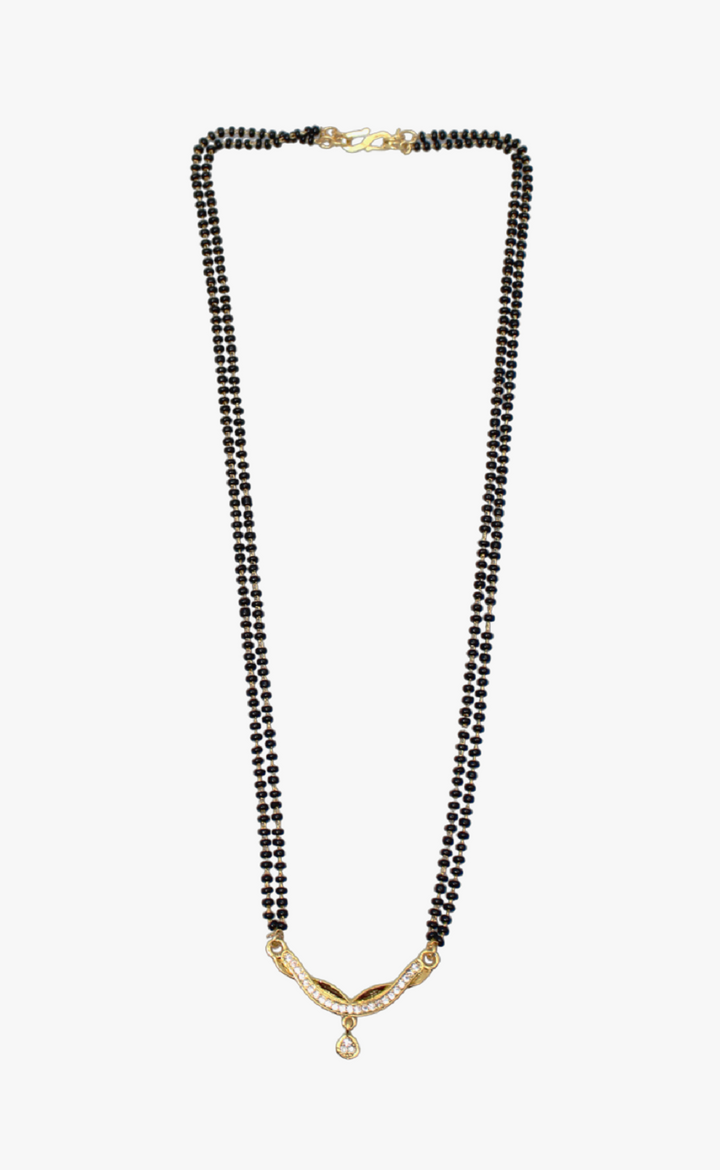 Double-Chain Black Bead Mangalsutra with Elegant CZ Stone Pendant – Traditional & Stylish