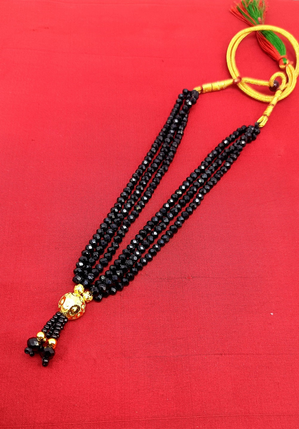 Royal Black Crystal Bead Mangalsutra with Golden Tassel Pendant – Modern Ethnic Elegance ✨