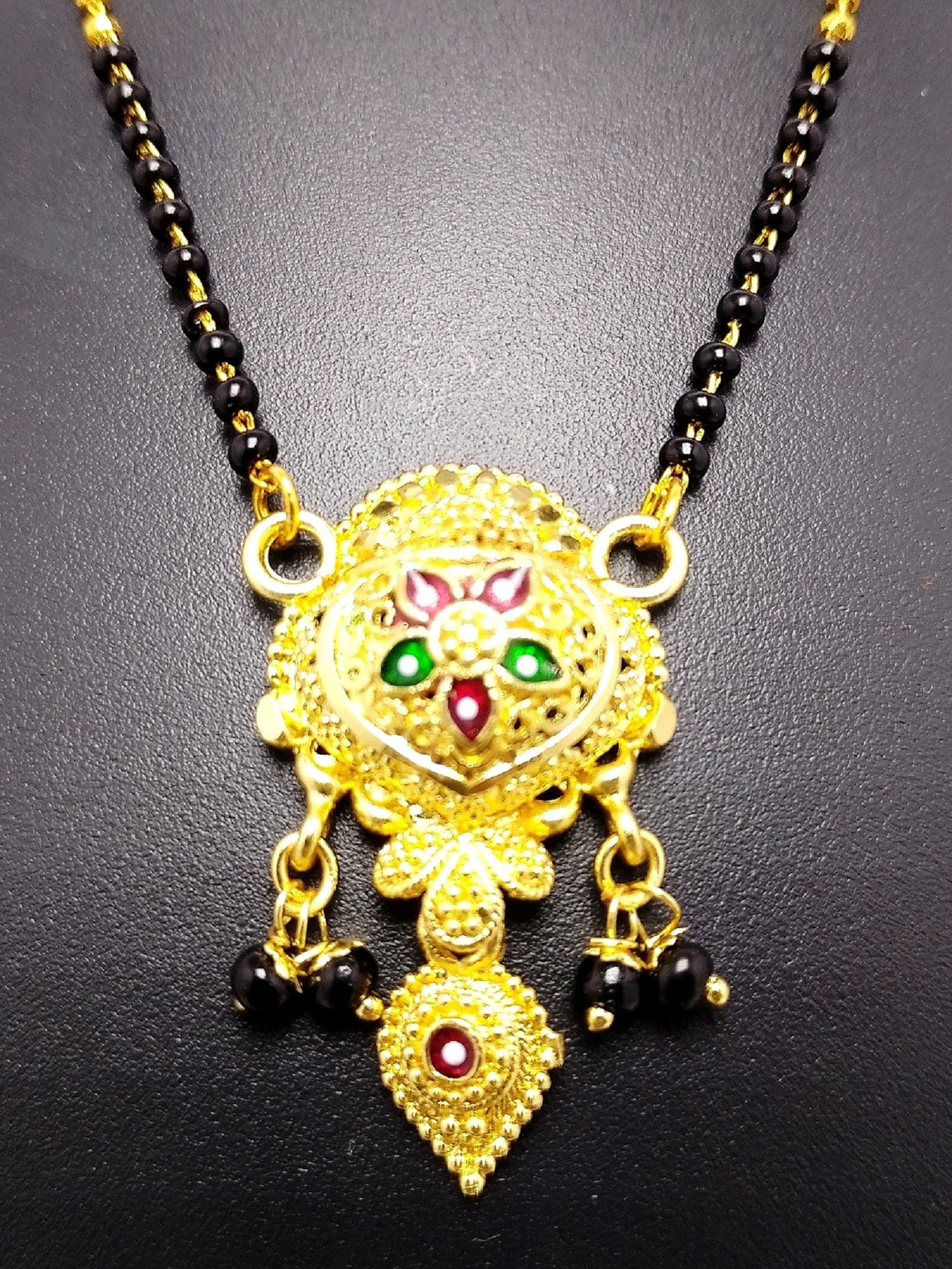 Traditional Gold Plated Mangalsutra with Color Stone Pendant – Timeless South Indian Elegance 💛