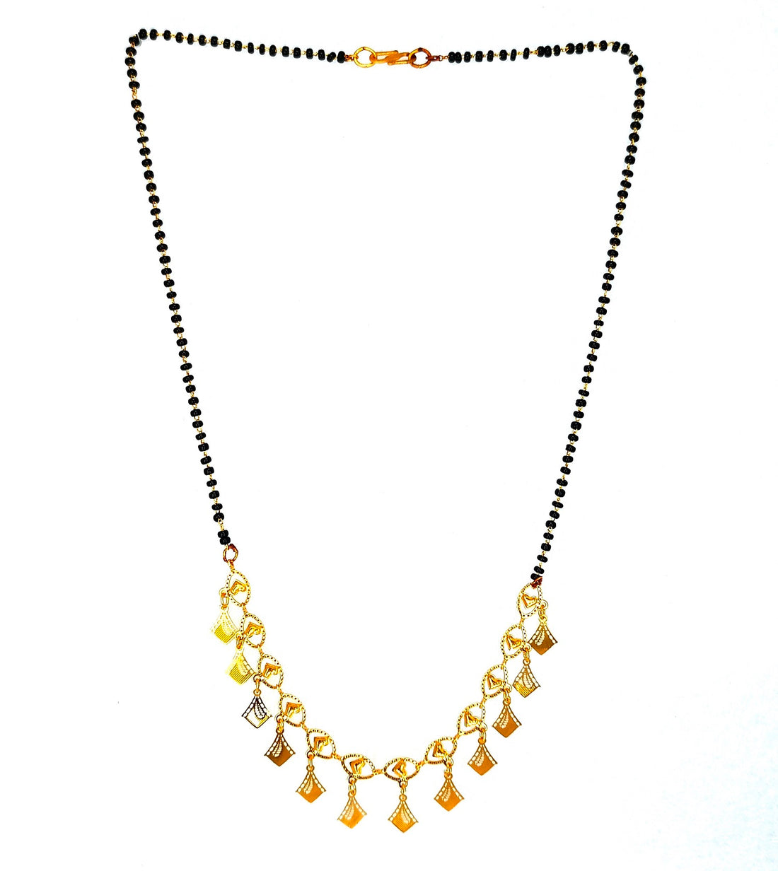 Gold-Plated Black Beads Mangalsutra with Designer Diamond-Shaped Charms