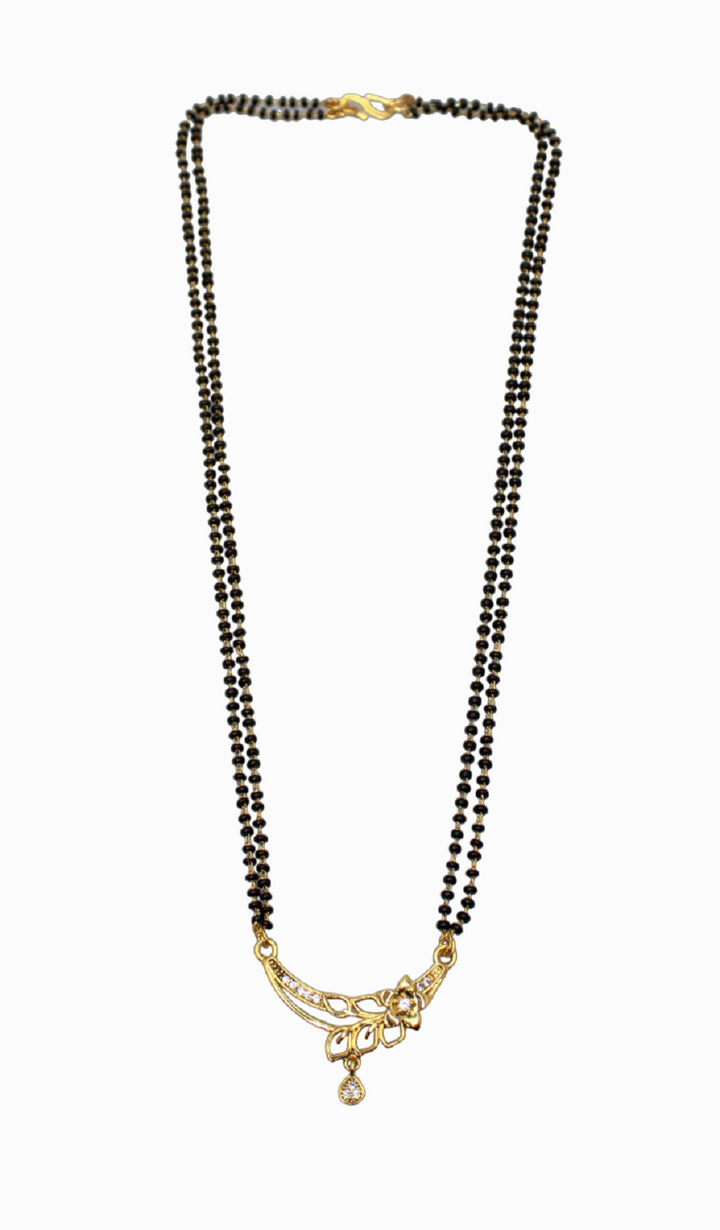 Elegant Floral Pendant Mangalsutra with Double Black Bead Chain & CZ Stones