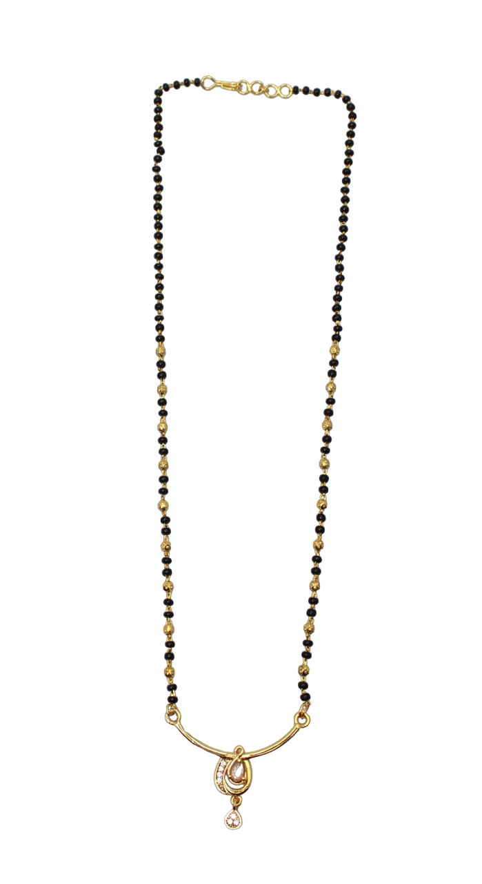 Elegant Single-Line Mangalsutra with Gold-Plated Oval CZ Pendant