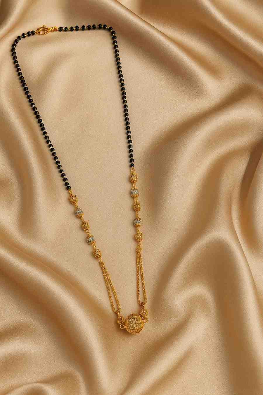 Classic Gold-Plated Black Bead Mangalsutra – Elegant Ball Pendant Daily Wear Design