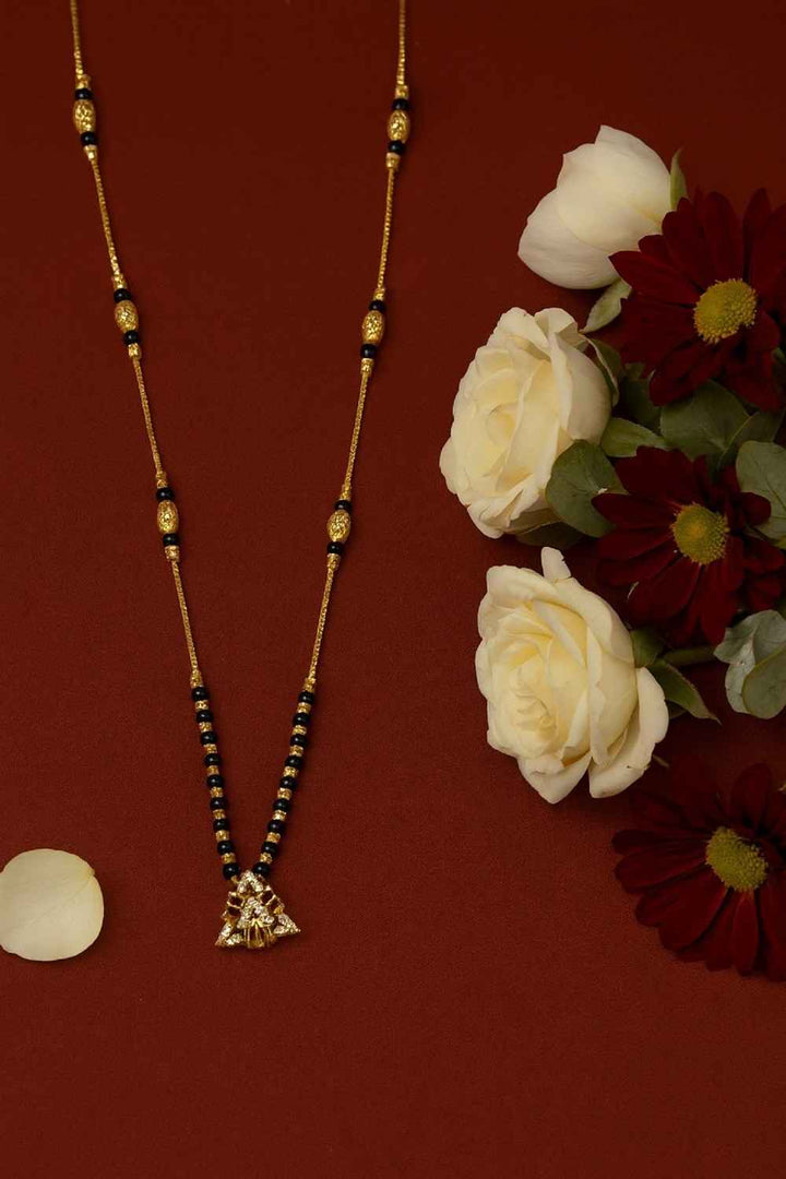 Classic Gold-Plated Daily Wear Mangalsutra – Triangle Pendant with Kundan Work