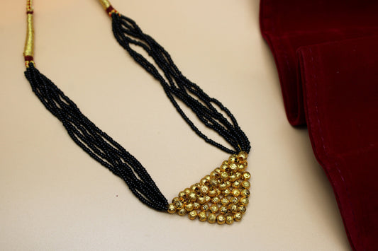Royal Pyramid Black Bead Choker Mangalsutra – Bold Gold-Plated Statement Piece 💛