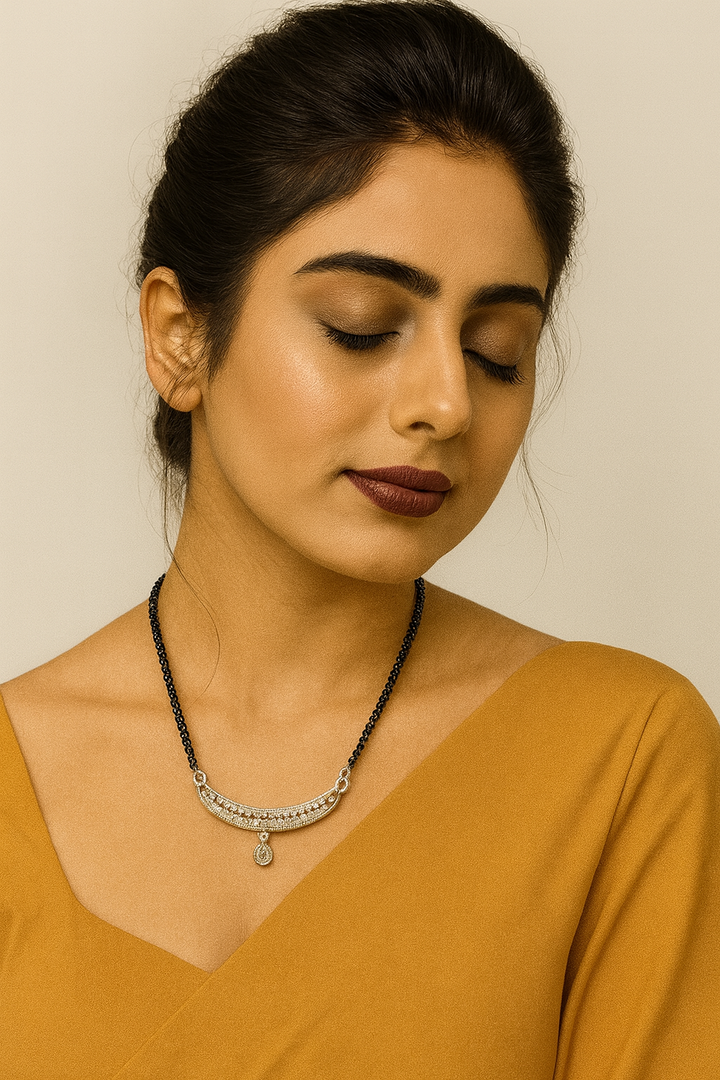 Classic Silver Pendant Mangalsutra with Black Beads