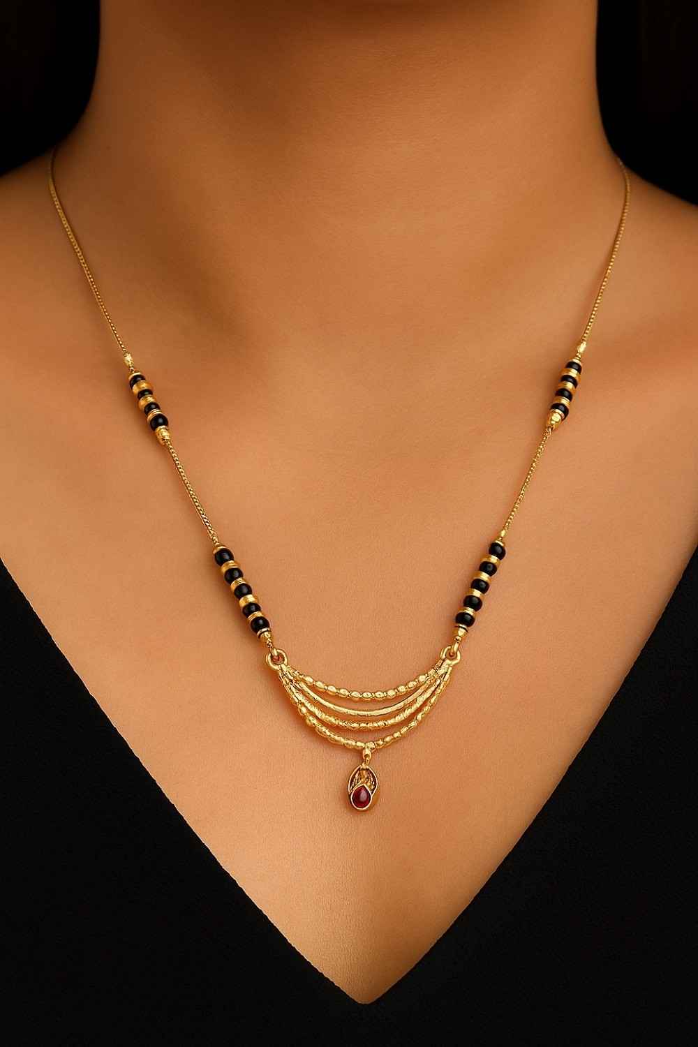 Classic Daily Wear Mangalsutra Chain with Minimal Pendant – Elegant Gold-Plated Design for Modern Women