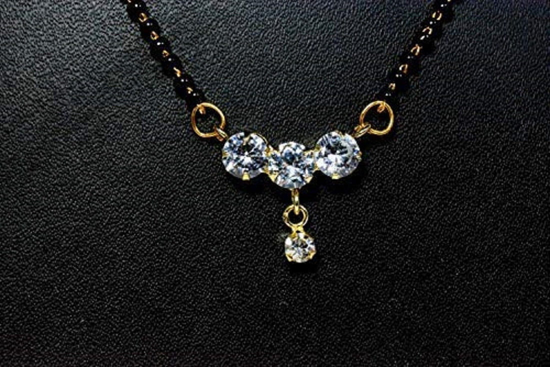 Triple Diamond Drop Mangalsutra – Elegant Gold-Plated Black Bead Chain ✨